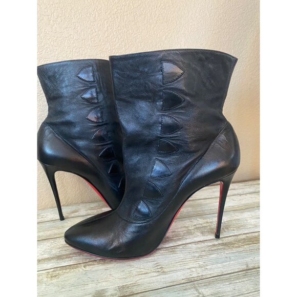 Christian Louboutin French Tutu Black Leather Button Ankle Boots SZ 39.5 - READ - Picture 7 of 16